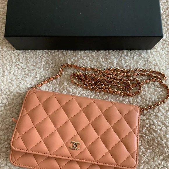 CHANEL Classic Wallet On Chain WOC in Salmon Beige Lambskin Leather - Picture 11 of 16